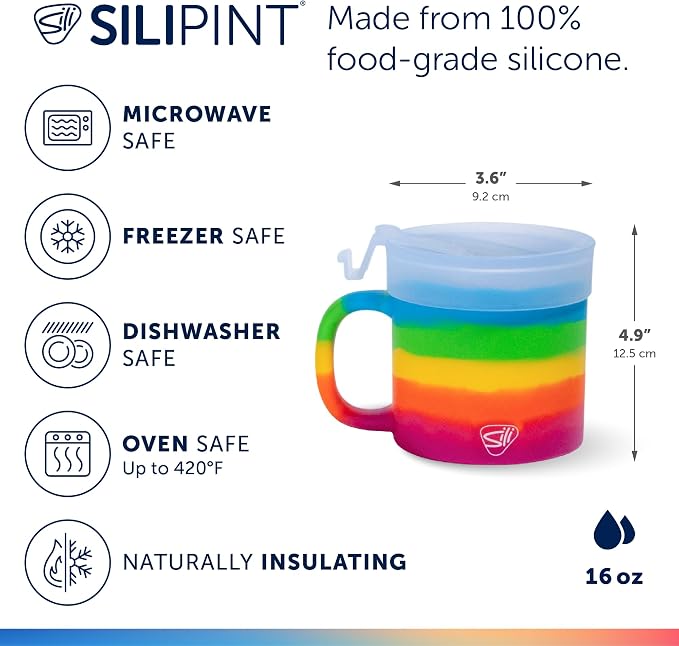 Silipint 16oz Silicone Coffee Mug Tumbler with Flip Lid – Unbreakable Dishwasher Safe Microwave Oven & Freezer Compatible – Cup for Hot Coffee Tea or Cold Drinks (Prism) Pack of 1