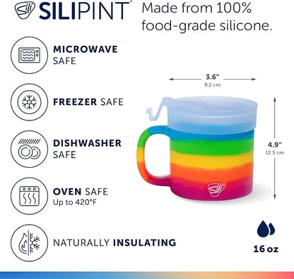 Silipint 16oz Silicone Coffee Mug Tumbler with Flip Lid – Unbreakable Dishwasher Safe Microwave Oven & Freezer Compatible – Cup for Hot Coffee Tea or Cold Drinks (Prism) Pack of 1