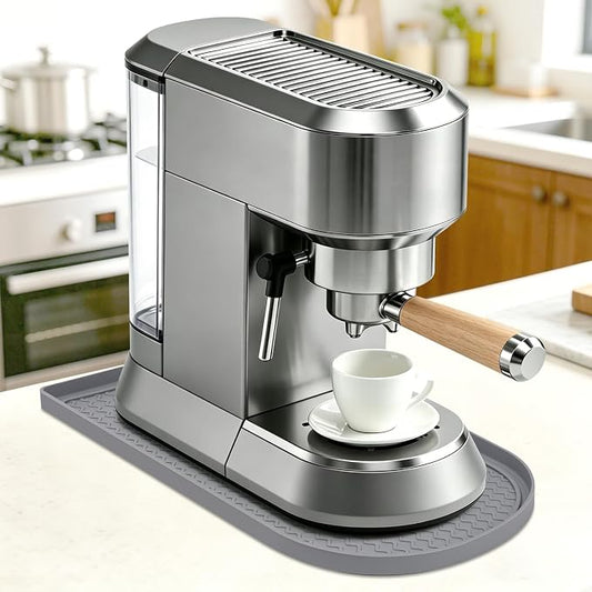 Silicone Coffee Mat Espresso Machine Mat for Coffee Maker - 15.8" x 7.8" Non-Slip Waterproof Rubber Coffee Bar Mats for Countertop Accessories - Heat Resistant Pad Fit Coffee Station (Gray)