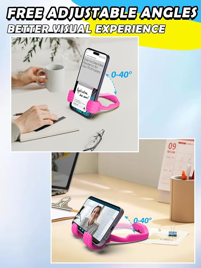 Teens Girls Women Gifts Cell Phone Holder: Thumbs Up Lazy Phone Holder for Desk Gifts for Adults Kids Teenager Wife Mom Funny White Elephant Useful Christmas Stocking Stuffers Trendy Stuff Hot Pink
