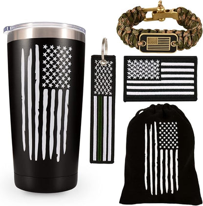 American Flag 20 OZ Travel Coffee Tumbler & Mug For Men Husband Dad, Unique Patriotic Military Gifts For Fathers day, Christmas, Birthday, Valentine, Anniversary