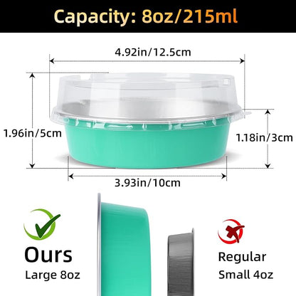 Beasea Mini Pie Pans with Lids, 120 Pack 4 Inch 8oz Disposable Mini Cake Pans Creme Brulee Aluminum Foil Pie Tart Ramekins Tins Elegant Blue Small Individual Round Containers Oven Safe for Baking