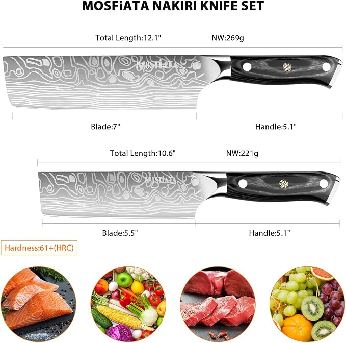 MOSFiATA Nakiri Kitchen Knife, 7”&5.5" Chef Knife Set, Ultra Sharp German Stainless Steel Cleaver Cooking Knife with Ergonomic Handle Gift Box