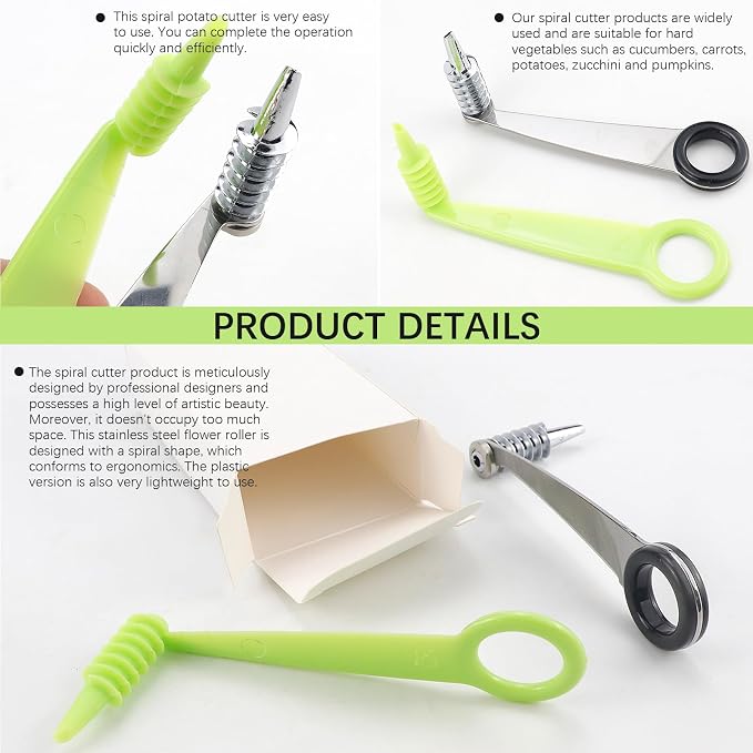 2pcs Potato Spiral Cutter Stainless Steel Plastic Spiral Cutter Knives Manual Screw Peelers for Cucumber Potato Carrot Fruit Kitchen Gadgets