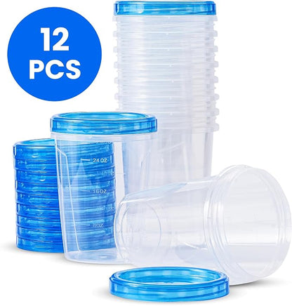 RFAQK 24 Pack Freezer Storage Containers with Lids-32 OZ Soup Containers with Twist Top Lids-Meal Prep Quart Food Storage Containers with Screw Lid-Leak Proof Plastic Containers for Leftovers & Pantry