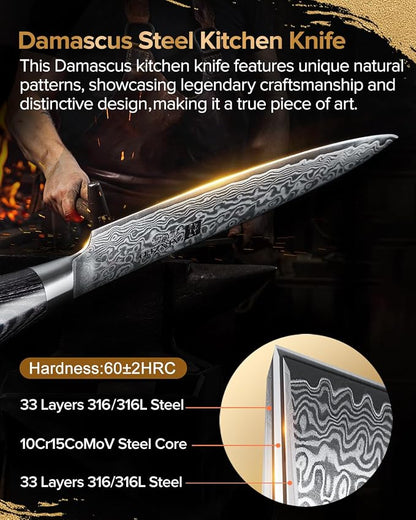 XINZUO Paring kitchen Knife, 5 Inch Super Sharp Damascus Steel Petty Knife, Fruit Knife, Pakkawood Handle, Gift Box