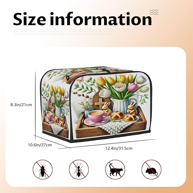 Toaster Cover 4 Slice Wide Slot Easter BunnyBread Toaster Oven Dustproof Cover Small Appliance Kitchen Covers Dust and Fingerprint Protection for Women Gift 4 Slice