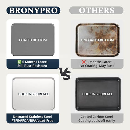 BRONYPRO Stainless Steel Baking Sheet with Wire Rack Pan (3 Pans + 3 Racks), Cookie Sheets 9/12/16 In, Non-Toxic (PFOA & PTFE Free), Solid Warp-Resistant Cooking Trays for Oven & Toaster, Gray