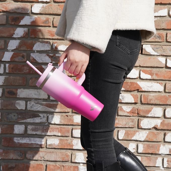 Konokyo 30 oz Tumbler with Handle and 2 Straws,2 in 1 Lid Insulated Water Bottle Stainless Steel Travel Coffee Mug,Navy blue