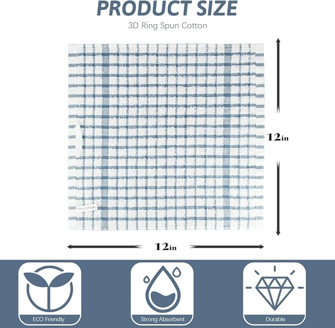 Nialnant 8PCS Dish Cloths,100% Cotton Soft Absorbent Cleaning Rags,Quick Drying Dish Towels for Kitchen,Washing Dishes-Little Blue,12x12in