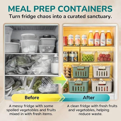 Fruit Containers for Fridge Keep Fresh, 5-Pack BPA-Free Produce Storage Containers with Removable Colander, Airtight Fridge Organizer for Berry Vegetable, Microwave & Dishwasher Safe (Cream)