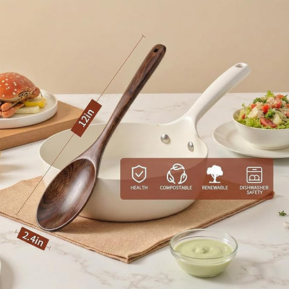 12 Inch Wooden Cooking Spoons, Long Handle Wooden Spoons, Heat Resistant, Large Wood Spoon for Cooking Serving Mixing Salads and Nonstick Cookware (2 PCS)