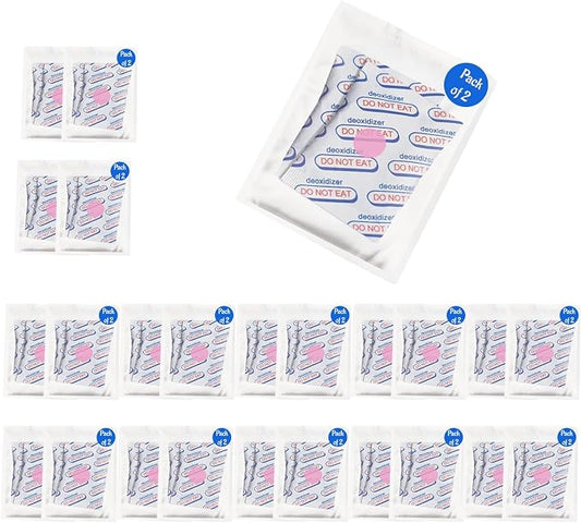 1000cc (25 Bags of 2 Packets, Total 50 Packets) Oxygen Absorbers for Food Storage, Food Grade Oxygen Absorbers Packets with Oxygen Indicator for Long Term Storage and Preservation(1000CC(50-Pack))