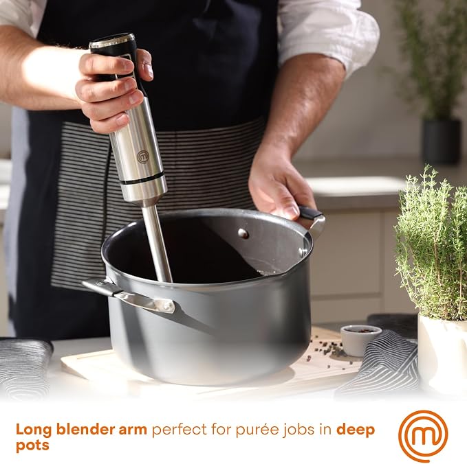 MasterChef Immersion Blender Handheld, Stainless Steel Hand Held Blending Stick Emulsifier, Puree Blender for Making Baby Food, Soup, Sauces etc, Powerful 400W Motor with Variable Speed Control