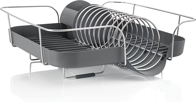 Polder Spring Dish Rack Holds Up to 9 Plates and Includes Removable, Stand-Alone Utensil Bin (Gray)
