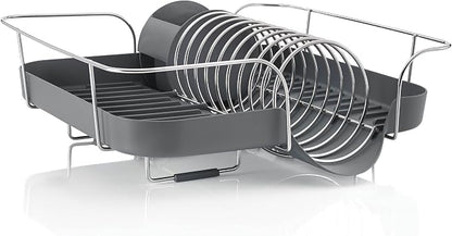 Polder Spring Dish Rack Holds Up to 9 Plates and Includes Removable, Stand-Alone Utensil Bin (Gray)