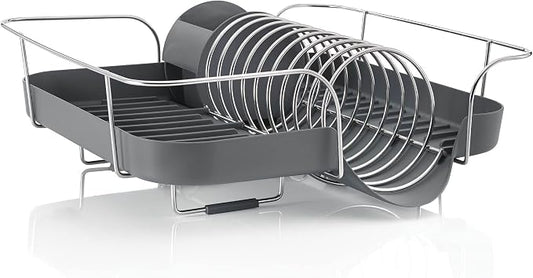 Polder Spring Dish Rack Holds Up to 9 Plates and Includes Removable, Stand-Alone Utensil Bin (Gray)