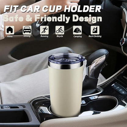 20 oz Tumbler with Lids and Straws, Stainless Steel Insulated Coffee Tumbler, Double Wall Vacuum Insulated Travel Mug Cup, Leakproof Thermal Coffee Cup for Hot and Cold Drinks (cream)
