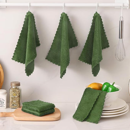 Kitinjoy 24 Pack Kitchen Cloths Dish Towels (7" x 9", Grass Green), Super Soft and Absorbent Dish Cloths, Nonstick Oil Fast Drying Coral Velvet Microfiber Cleaning