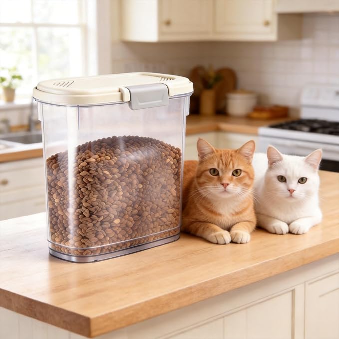 Airtight Dog Food Storage Container 10 Lbs - Slim Tall Pet Cat Food Treat Container with Lid, Scoop and Cup - Clear Plastic Dry Food Storage Bin for Dogs, Cats, Bird Seeds, Kibble, Pellets
