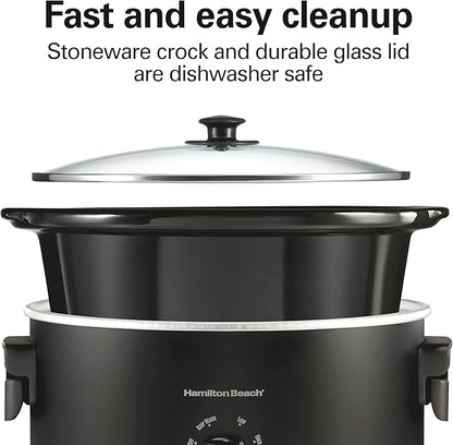 Hamilton Beach 7 Quart Slow Cooker with Space-Saving Folding Handles, 3 Heat Settings, Dishwasher Safe Stoneware Crock and Glass Lid, Black (33174)