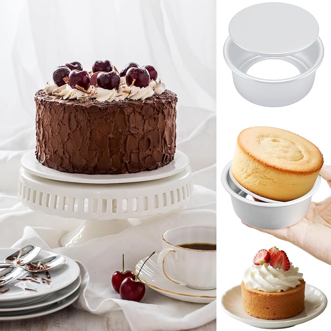AWTBDP 4 Inch Round Cake Pan Set of 8, Nonstick Aluminum Baking Pans with 100 Sheets Parchment Paper, Easy Pop Out Removable Bottom Cake Pans for Mini Cheesecakes, Dessert, Pizzas and Quiches