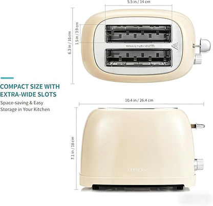 Ultrean Toaster 2 Slice with Extra-Wide Slot for Toasting Bagels, Breads, Waffles & More, Stainless Steel Material with Removable Crumb Tray, 6 Browning Settings