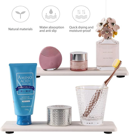 NiuYichee 2 PCS Water Absorbent diatomite Coasters, 12.2" x 4" Water Absorbing Stone Tray for Sink, Stone Drying mat for Kitchen Counter, Stone soap Tray Used for Hand Soaps & toiletries & Plants