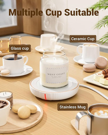 HouseGem Large Candle Warmer Plate - Coffee Cup Mug Warmer for Desk, Candle Melter, Electric Mug Heater for Beverages, Milk & Tea, Coffee Accessories Ideal Gifts Keep Cup Warm (White)