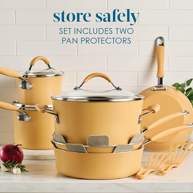 Rachael Ray Cucina Ceramic Nonstick Cookware Pots and Pans Set, 13-Piece, Tumeric Yellow