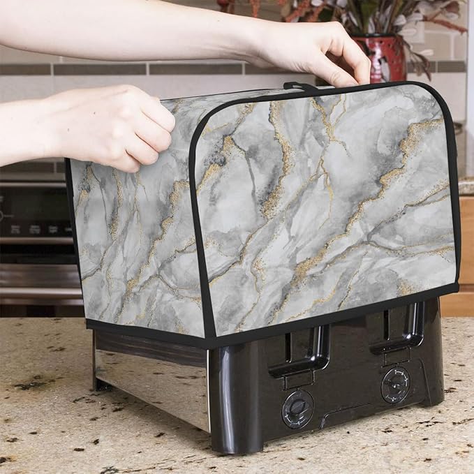 4 Slice Marble White Abstract Toaster Cover Waterproof Dust Fingerprint Bread Machine Cover Washable Kitchen Appliance Protector For Home Kitchen Bakeware Table Decor Women Gifts
