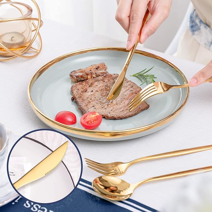 40 Piece Gold Silverware Set,Stainless Steel Flatware Cutlery Set Service for 8 Including Forks Spoons Knives,Kitchen Utensil Set,Tableware for Home and Restaurant, Dishwasher Safe