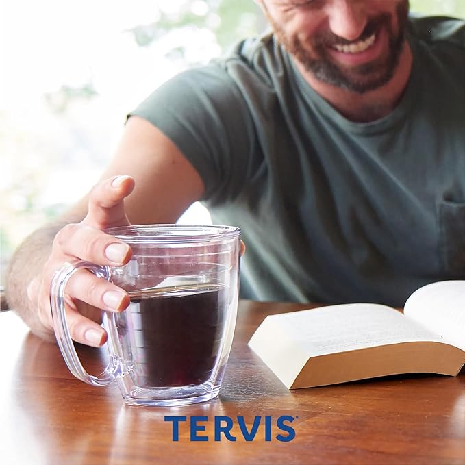 Tervis Clear & Colorful Lidded Made in USA Double Walled Insulated Tumbler Travel Cup Keeps Drinks Cold & Hot, 16oz Mug, Royal Purple Lid