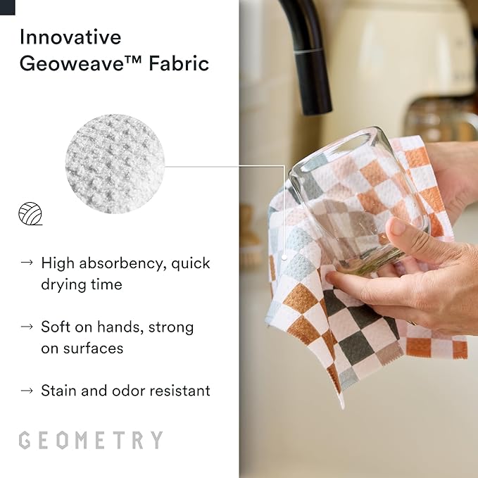GEOMETRY Kitchen Dish Cloths - Quick Dry Dishcloths for Kitchen - Premium Dish Rags with Geoweave - 3-Pieces Autumn Checkers