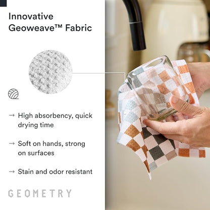 GEOMETRY Kitchen Dish Cloths - Quick Dry Dishcloths for Kitchen - Premium Dish Rags with Geoweave - 3-Pieces Autumn Checkers