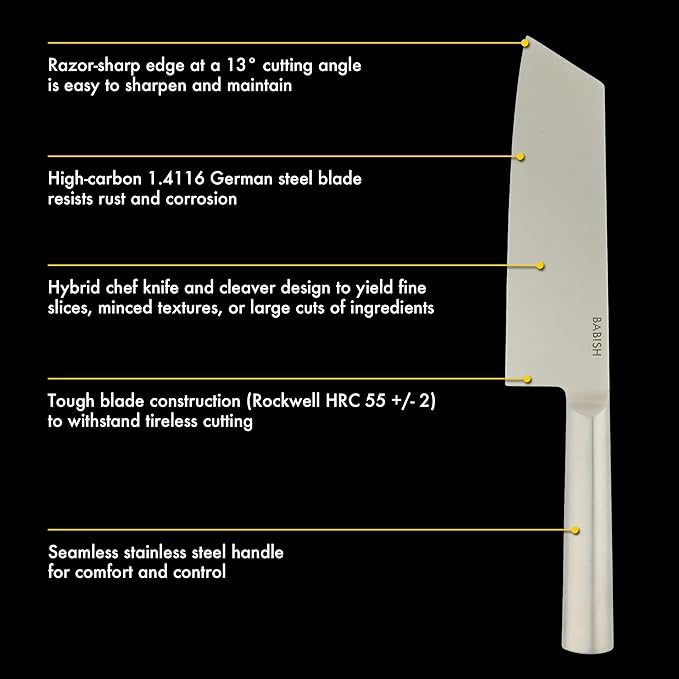 Babish 7.5-Inch Clef Knife – High-Carbon 1.4116 German Steel Kitchen Knife, Chef & Cleaver Hybrid for Chopping, Slicing & Prep, Full-Tang, Razor Sharp, Ergonomic Design
