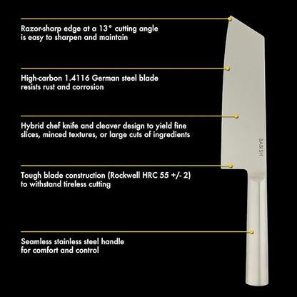 Babish 7.5-Inch Clef Knife – High-Carbon 1.4116 German Steel Kitchen Knife, Chef & Cleaver Hybrid for Chopping, Slicing & Prep, Full-Tang, Razor Sharp, Ergonomic Design