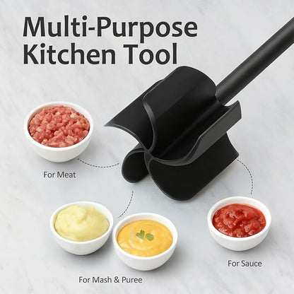 Ourokhome Meat Chopper and Potato Masher, Heat Resistant Nylon Ground Beef Smasher for Hamburger, 5 Curved Blades Nonstick Safe Mixer & Stirrer, Practical Kitchen Gadgets, Green