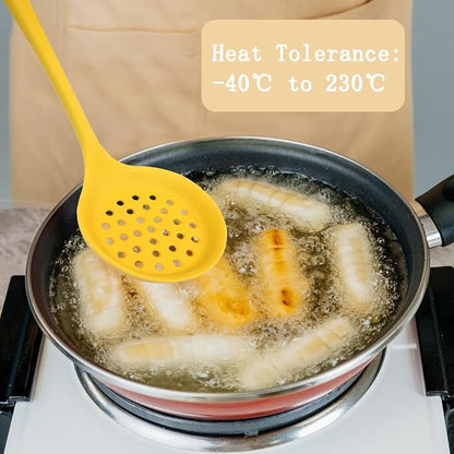 Hordion 1 Pcs Silicone Slotted Spoon, Yellow Strainer Spoon Non Stick Silicone Skimmer Heat Resistant Cooking Spoon