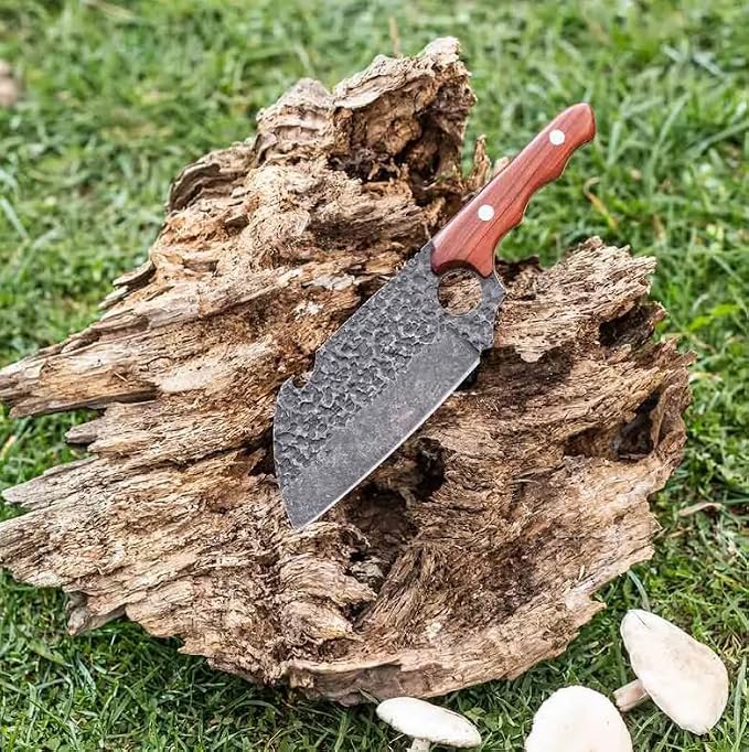 COOLINA Shark Compact Cleaver, Hand-Forged High-Carbon Steel, 5.8 Inch Blade, Wooden Handle, for Chopping Meat, Joints & Bones