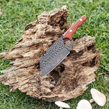 COOLINA Shark Compact Cleaver, Hand-Forged High-Carbon Steel, 5.8 Inch Blade, Wooden Handle, for Chopping Meat, Joints & Bones