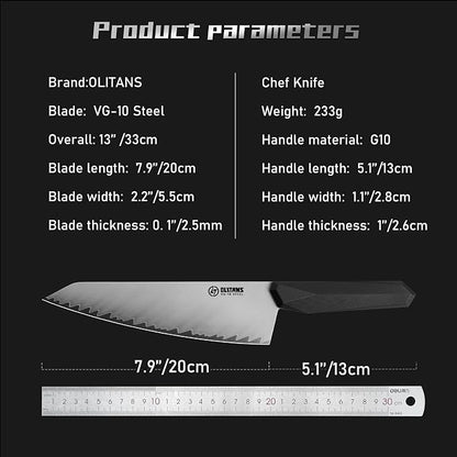 OLITANS Chef's Knife, 8 in Professional Chef Kinfe VG-10, Ultra Sharp Kitchen Knife, G10 Handle (Black)