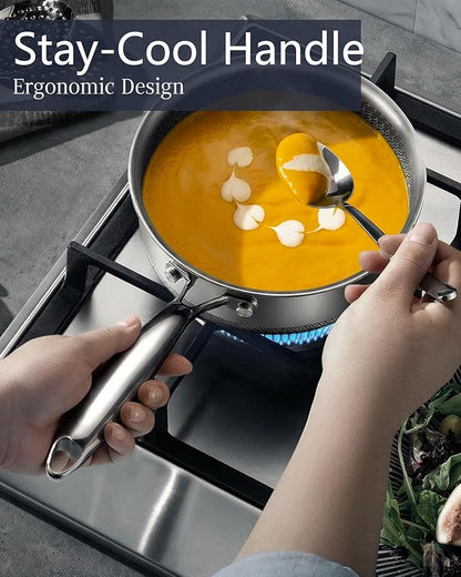 USELUCK Nonstick 2-QT Saucepan with Glass Lid,Stainless Steel Pot,Stay-Cool Handle,Dishwasher-Safe,Oven-Safe,Induciton Ready,Compatible with All Cooktops.