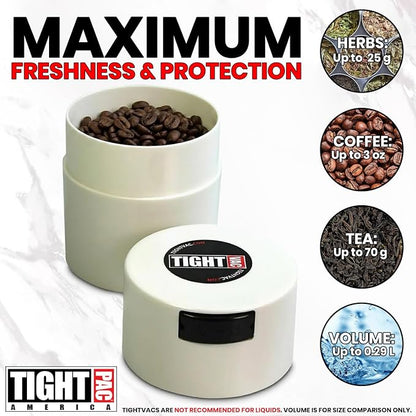 Tightvac - Premium Airtight Herb Storage Container - Holds ½ oz to 3 ounces - Keep Your Herbs and Dry Goods Fresh and Flavorful. White