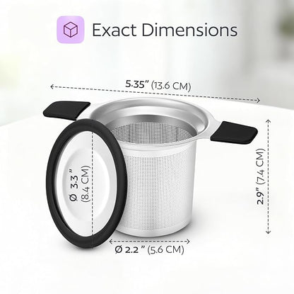 Stainless Steel Tea Infuser for Loose Leaf Tea – Extra Fine Mesh Strainer with Heat Proof Double Handles & Lid, Reusable Filter Fits Mugs, Cups & Teapots, Black