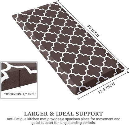 WISELIFE Anti Fatigue Floor Mat - 4/5 Inch Kitchen Mat Non Slip Waterproof Heavy Duty Ergonomic Comfort Mat Durable for Home, Office, Sink, Laundry,(17.3" x 39", Chocolate)
