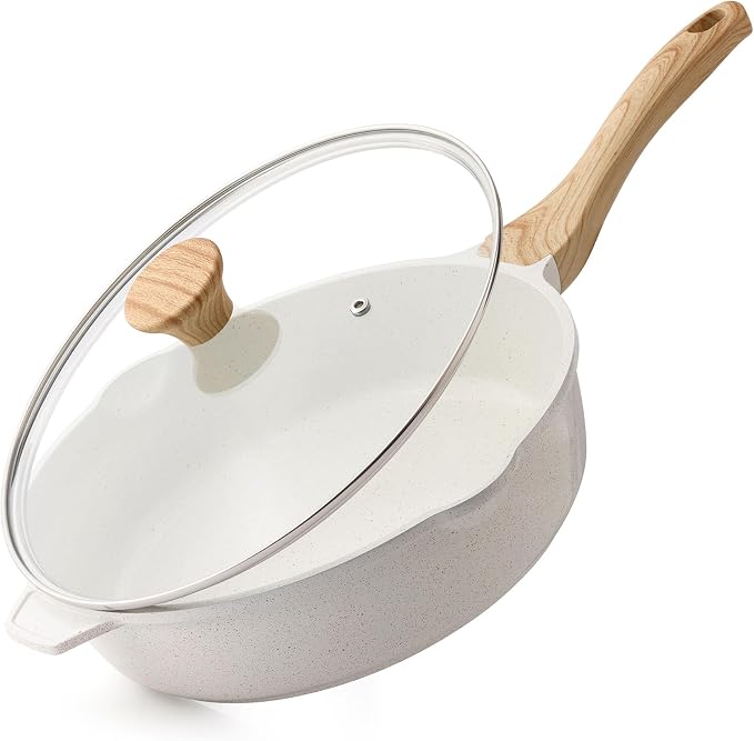 SENSARTE Nonstick Frying Pan Skillet with Lid 3.5/4.5/5QT, Ceramic Saute Pan,Deep Fring Pan Non-toxic Cooking Pot, Stay-cool Handle, Induction Compatible, PFAS Free