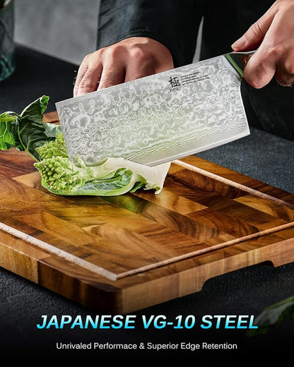 KYOKU 7" Japanese Damascus Meat Cleaver Chopping Knife,UPGRADED Chinese Vegetable Slicing Cutter with Silver Ion Coating,Sharp VG10 Asian Kitchen Cooking Cutting Chef Knife for Professional Home Chefs