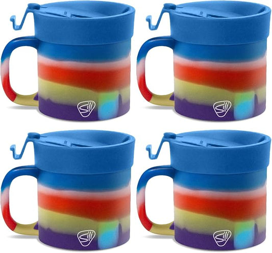 Silipint 16oz Silicone Coffee Mug Tumbler Flip Lid Unbreakable Dishwasher Safe Microwave Oven & Freezer Compatible – Non-Toxic Reusable Cup for Hot Coffee Tea or Drinks Pack of 4 Drippy