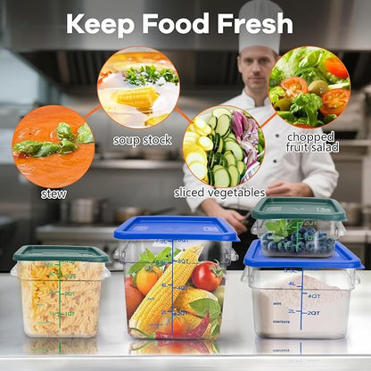 4 Pack Food Storage Containers with Red Lids, 22.0 Qt - Square, Clear, Polycarbonate, for Restaurant Commercial Kitchen and Home party